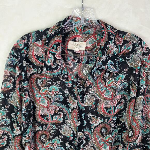 Vtg LIP SERVICE Los ANGELES Sheer Paisley Print Blouse Top Y2K Long Sleeve Large - Picture 2 of 10